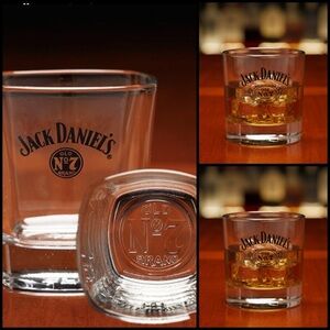 3 JACK DANIEL'S OLD NO 7 EMBOSSED BOTTOM WHISKEY BLACK LOGO LOWBALL 3.5”GLASSES